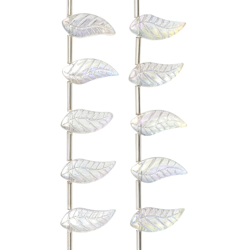Clear Aurora Borealis Glass Leaf Beads, 17mm by Bead Landing™