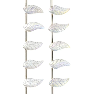Clear Aurora Borealis Glass Leaf Beads, 17mm by Bead Landing™