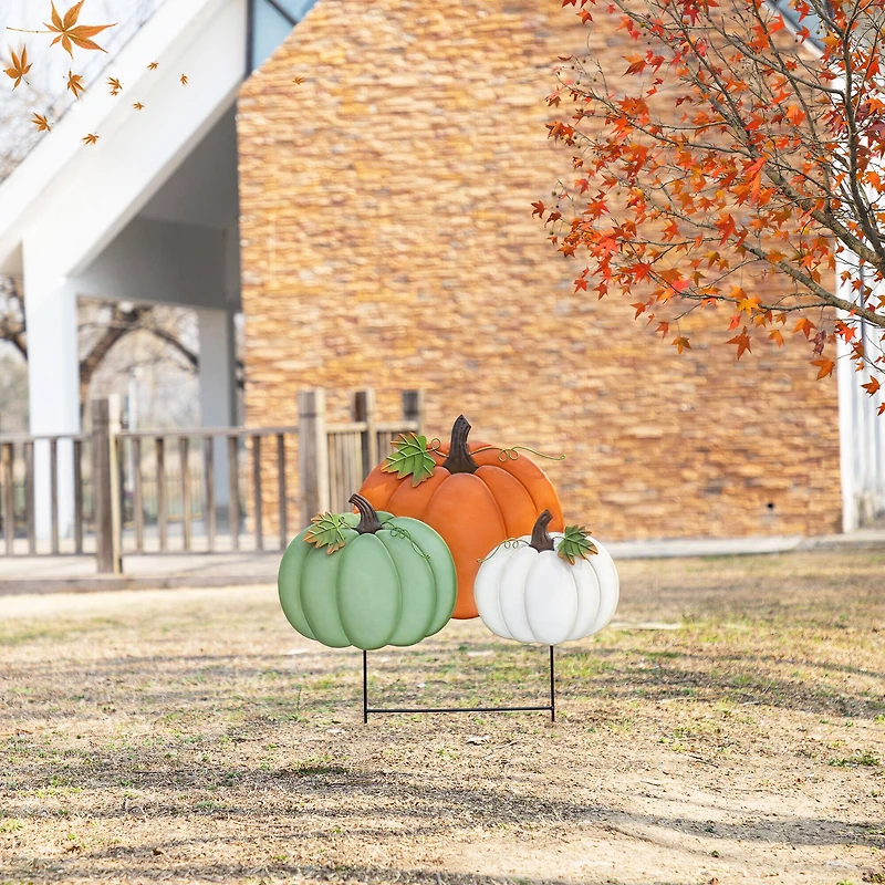 Glitzhome® 23.75" Fall Metal Stacked Pumpkin Yard Stake