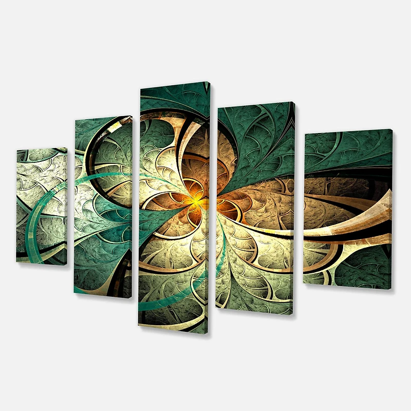 Designart - Dark Yellow Green Fractal Flower - Contemporary Canvas Art Print