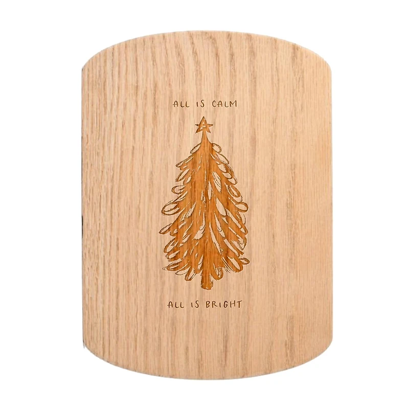 All is Calm All is Bright 11" x 8" Redwood Oval Cutting Board