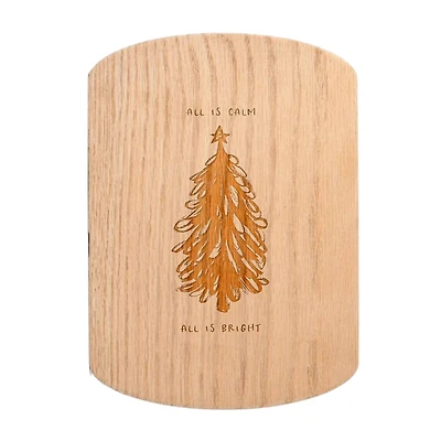 All is Calm All is Bright 11" x 8" Redwood Oval Cutting Board