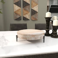 13" Cream Mango Wood Tray with Black Metal Leg