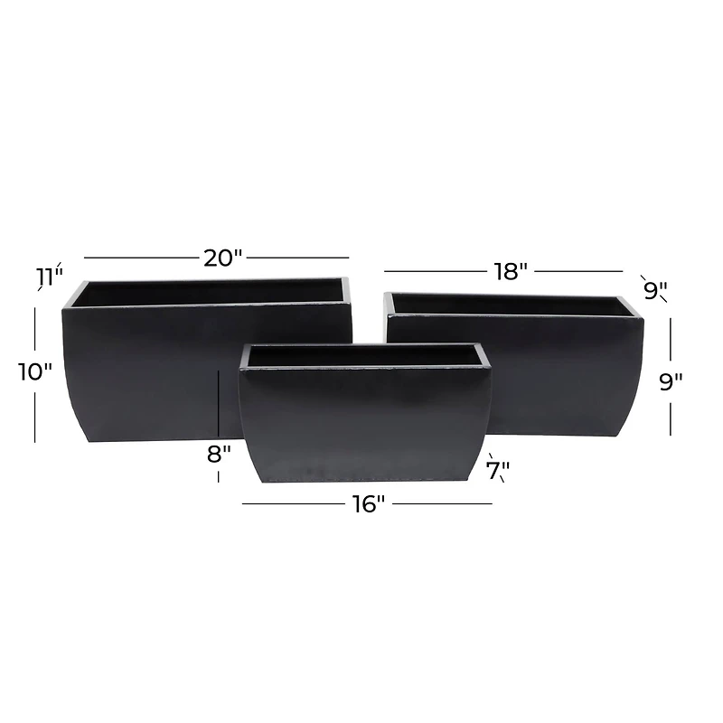 Black Modern Planter, Set of 3" 20", 18", 16"