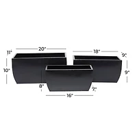 Black Modern Planter, Set of 3" 20", 18", 16"