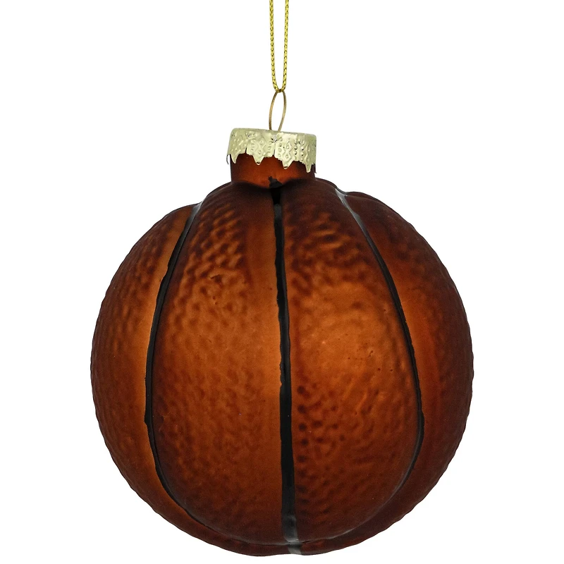 Basketball Glass Christmas Hanging Ornament - 3.5" - Orange and Black