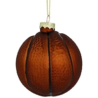 Basketball Glass Christmas Hanging Ornament - 3.5" - Orange and Black