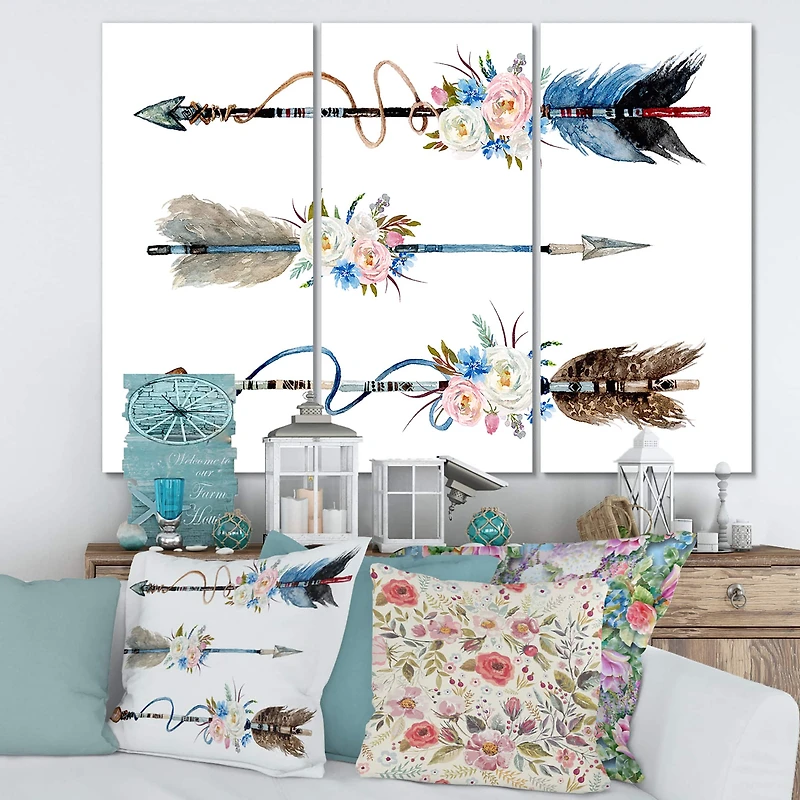 Designart - Ethnic Feathers and Flowers On Native Arrows I