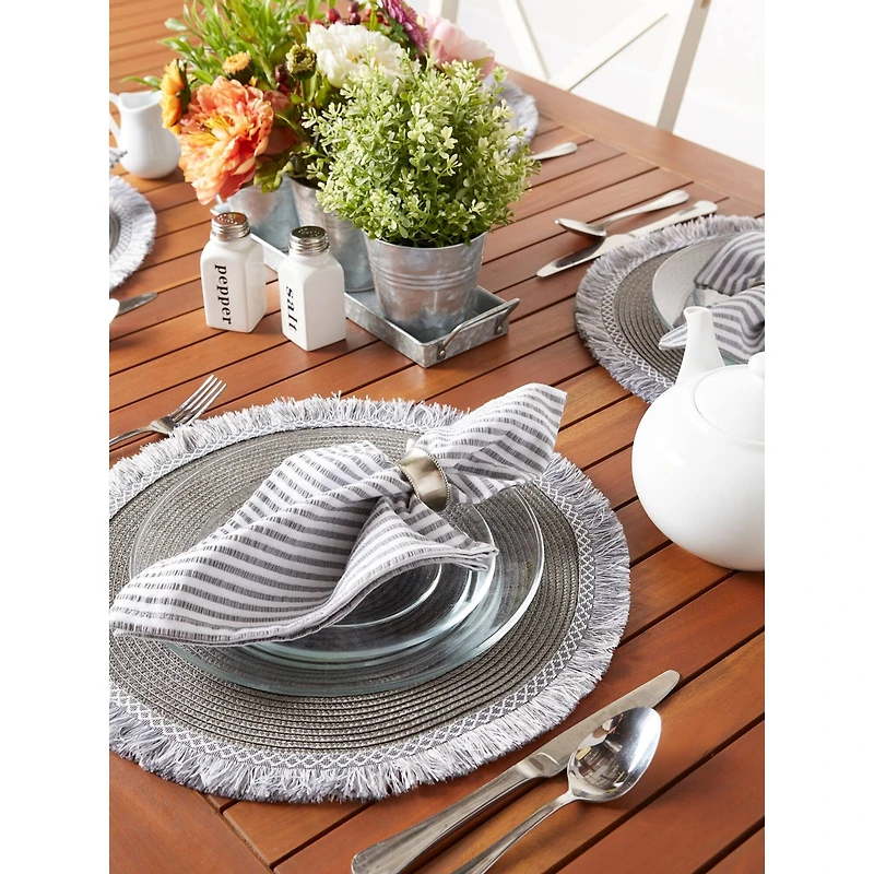 DII® 15" Round Gray Fringed Placemat Set, 6ct.