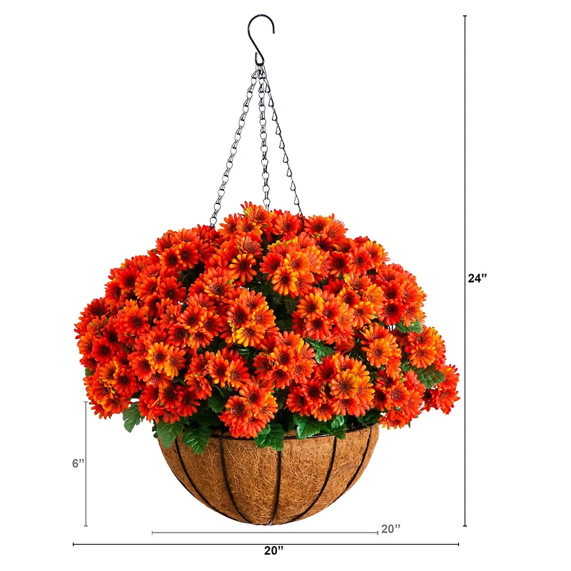 24in. UV Resistant Artificial Chrysanthemum Hanging Basket (Indoor/Outdoor