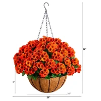 24in. UV Resistant Artificial Chrysanthemum Hanging Basket (Indoor/Outdoor