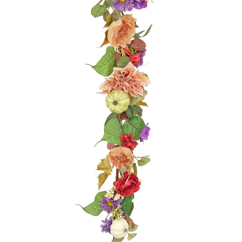 6ft. Harvest Serenity Mixed Flower & Pumpkin Garland