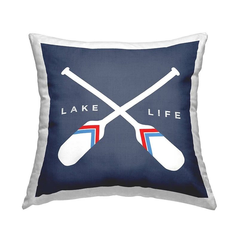 Stupell Industries Lake Life Phrase Crossed Oars Nautical Blue Throw Pillow 18" x 18"