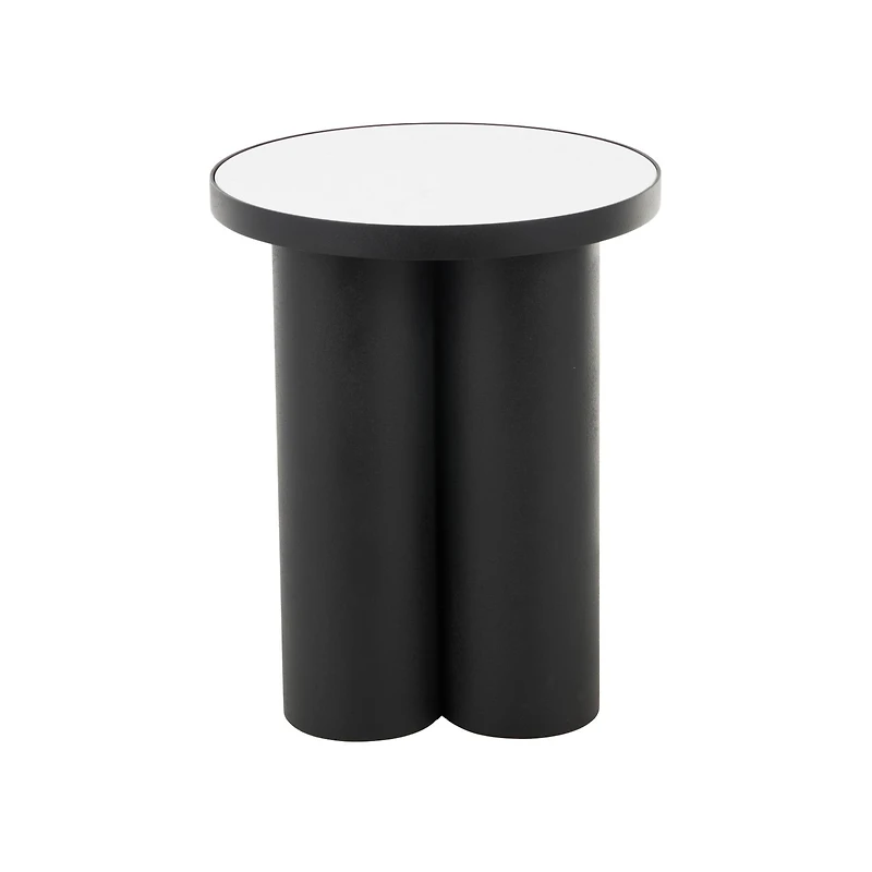 19.75" Black Metal Side End Accent Table with White Marble Tabletop