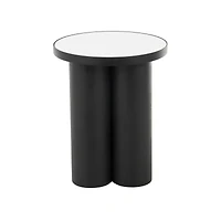 19.75" Black Metal Side End Accent Table with White Marble Tabletop