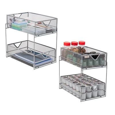 Mind Reader Network Collection 2-Tier Silver Sliding Basket Storage, 2ct.