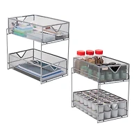 Mind Reader Network Collection 2-Tier Silver Sliding Basket Storage, 2ct.