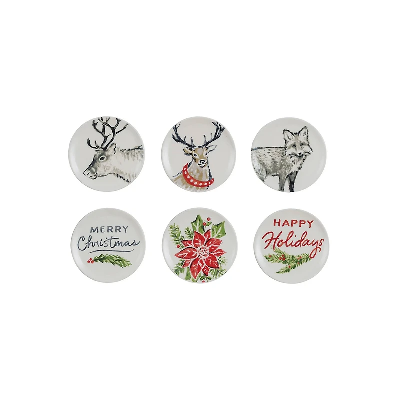 Hello Honey® 5" Woodland Christmas Round Stoneware Plate Set