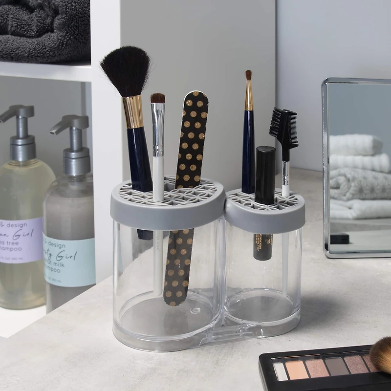 Simplify Gray 2 Compartment Cosmetic Brush Holder