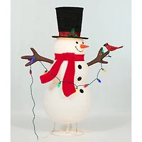 4ft. Pop-Up Fluffy Snowman Sculpture with String Lights