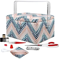 SINGER® Large Teal Zig Zag Print Premium Sewing Basket with Sew Kit