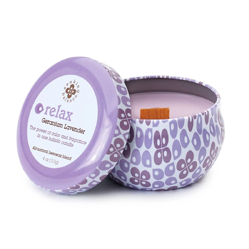 Root Candles Seeking Balance® Relax: Geranium Lavender Tin Candle