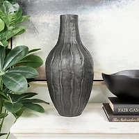 16" Black Metal Snakeskin Inspired Vase with Dimensional Wavy Accents