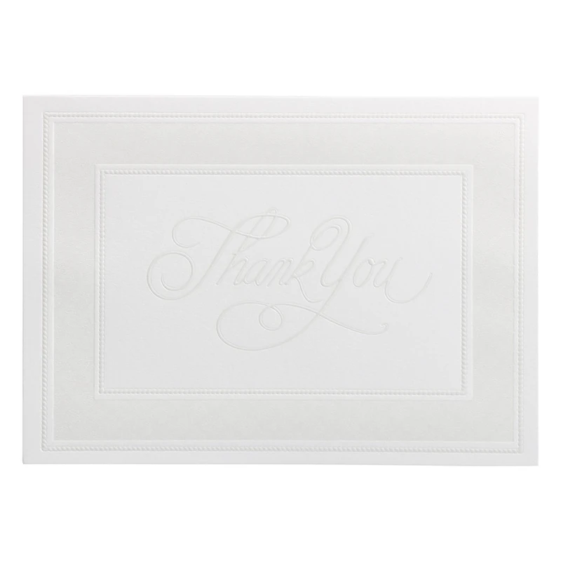 JAM Paper 4.875" x 3.375" Bright White with Pearl Border Thank You Cards & Envelopes Set