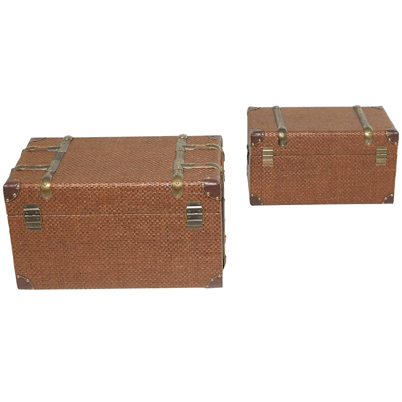 Brown Inspired Trunk with Latches & Leather Accent Set 
