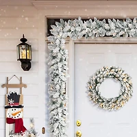Glitzhome® 36" Oversized Pre-Lit Snow Flocked Christmas Wreath & Garland Set