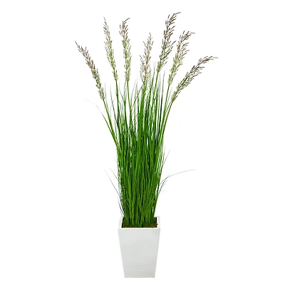 5ft. Wheat Grass Artificial Plant in White Metal Planter