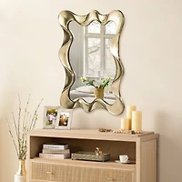 Glitzhome® 34.25" Modern Gold Foil Metal Frame Wavy Wall Mirror