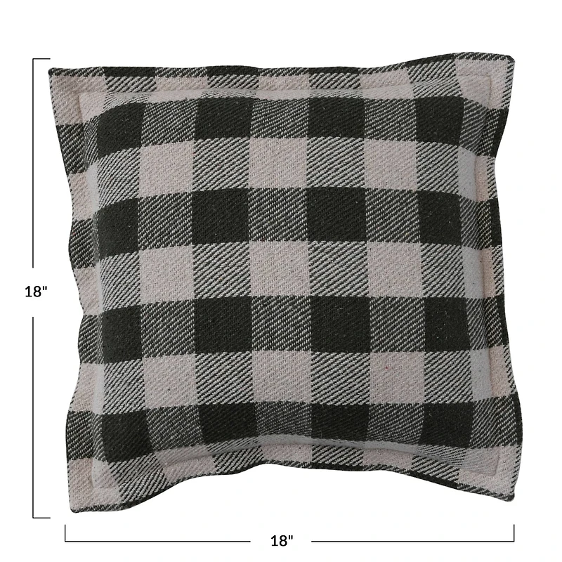 Hello Honey® 18" Hunter Green Check with Flanged Edge Woven Recycled Cotton Pillow