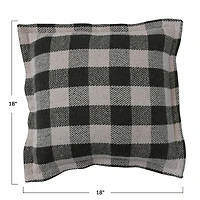 Hello Honey® 18" Hunter Green Check with Flanged Edge Woven Recycled Cotton Pillow