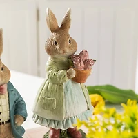 Glitzhome® 9.75" Easter Resin Bunny Couple with Coffee and Tulips Table Decor