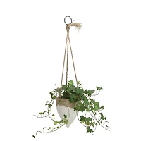 Hello Honey® 8.5" White Stoneware Hanging Planter with Jute Rope