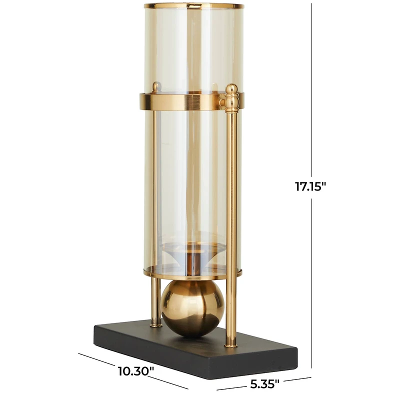 CosmoLiving by Cosmopolitan 17" Gold Metal Pillar Hurricane Lamp with Metal Stand