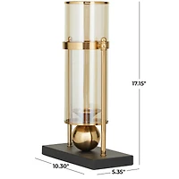 CosmoLiving by Cosmopolitan 17" Gold Metal Pillar Hurricane Lamp with Metal Stand