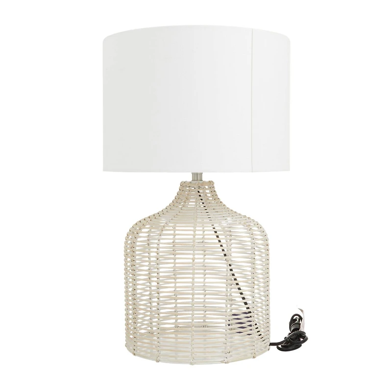 Beige Linen Coastal Table Lamp, 25" x 15" x 15"