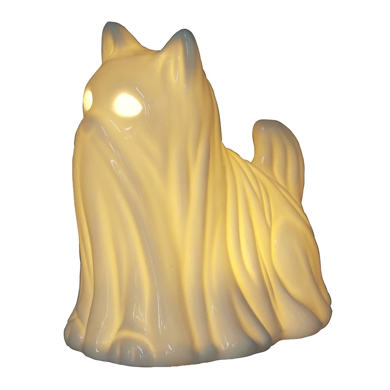 6.5" White Ghost Cat Pre-Lit Ceramic Tabletop Décor by Ashland®