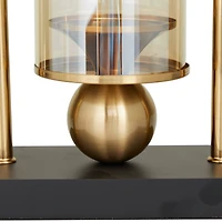 CosmoLiving by Cosmopolitan 13" Gold Metal Pillar Hurricane Lamp with Metal Stand