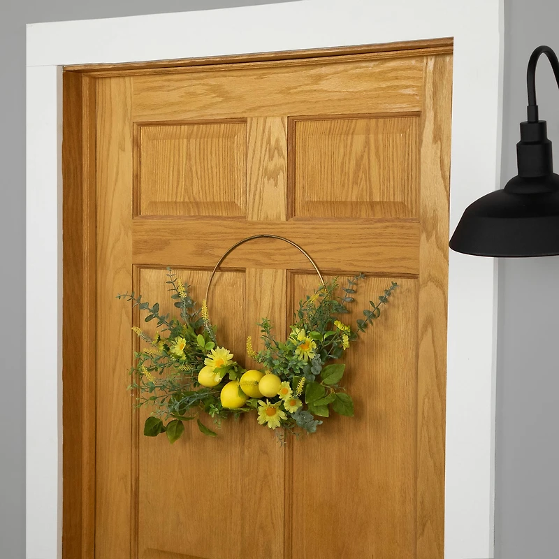 22" Yellow Lemon & Daisy Springtime Half Wreath