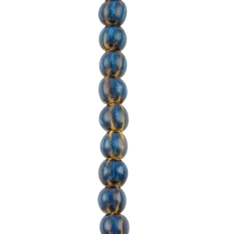 Blue Ceramic Round Melon Beads