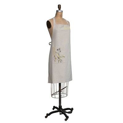 Hello Honey® Hand-Embroidered Flower Design & French Knots Cotton & Linen Apron