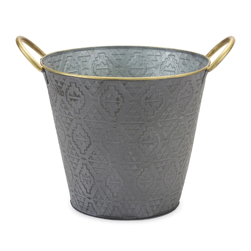 Metal Aztec Pail Planter Set