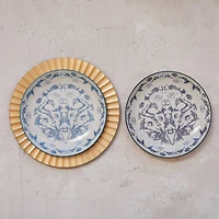 Hello Honey® 10" Blue & Cream Classic Holiday Round Stoneware Plate Set