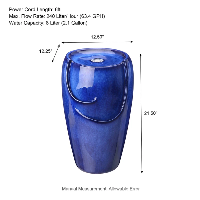 Glitzhome® 20.5" Cobalt Blue LED Ceramic Outdoor Fountain