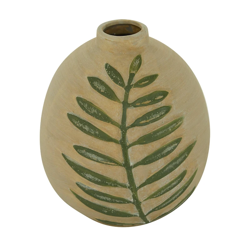Tan Ceramic Coastal Style Vase, 10" x 7" x 7"