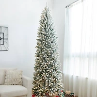 11ft. Pre-Lit Flocked Fir Pencil Artificial Christmas Tree, Warm White LED Lights