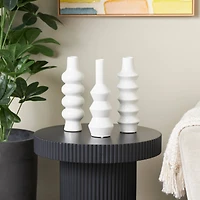 11" White Ceramic Abstract Vase Set
